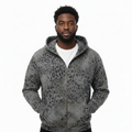 Unisex Vintage Wash Leopard Full Zip Hoodie